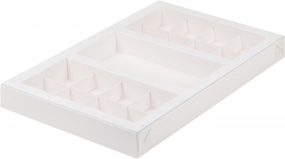 Коробка для конфет300*192*30 (8+8) с пласт.крышкой.+для шоколад.плитки 160*80(белая.)