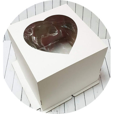 Упаковка для торта 300*300*250 с окном Сердце крышка/ дно