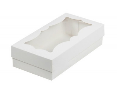 Коробка для макарон/кондитерских изделий с фигурным окном 210*110*55мм белая