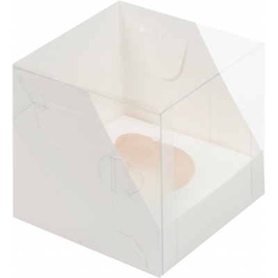 Коробка под 1капкейк 100*100*100 с пластиковой крышкой (белая) 040120